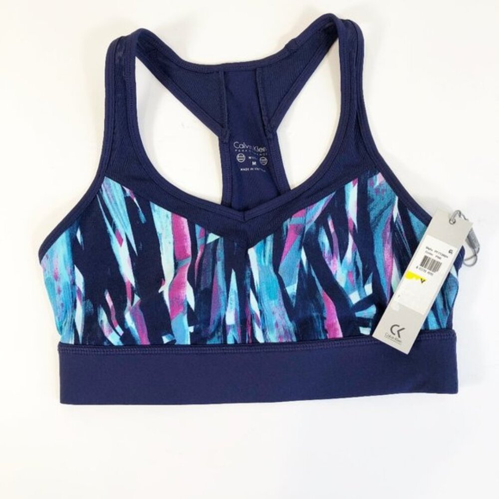 Calvin Klein Womens Explosion Printed Support Racerback Sports Bra Multi-Size